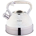 Klausberg 2.7 Litre Whistling Kettle 7053 Tea Pot Induction Water Jug Stainless Steel/White/