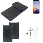 Felt Case for Ulefone Armor X9 dark gray blue edge bag Pouch + earphones