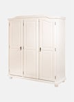 Dmora - Wardrobe with three hinged doors with internal shelves in solid pine, white color, 150 x 180 x 56 cm.