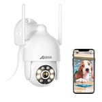 ANRAN 2K 360° PTZ Security Camera Outdoor, WiFi Home IP Camera with Auto Tracking, 24/7 Recording, Color Night Vision, Siren & Alert, 2-Way Audio, Motion Detection, SD/Cloud, Work with Alexa, P2 White