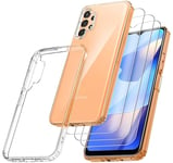 RKINC Coque pour Samsung Galaxy A13 4G, avec 3 Films de Verre Trempé Armor, ne jaunissant jamais Norme Militaire, résistante aux Chocs et aux Rayures Coque de Protection Transparent