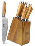 HOSHANHO Bloc de Couteaux de Cuisine Damas, 7 pièces de Couteaux de Cuisine Damas avec Aiguiseur, Professionnel Japonais Couteau de Chef Set