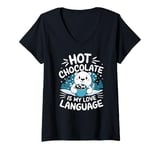 Womens Hot Chocolate Is My Love Language Polar Bear V-Neck T-Shirt