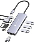 NOVOO Adaptateur USB C vers HDMI 4K, 8 en 1 Hub USB C vers USB 3.0 x 3, HDMI 4K@60Hz, Gigabit Ethernet, Alimente PD 100W, Lecture de Carte SD/TF, Multiport Hub pour Macbook Air/Pro iPad HP