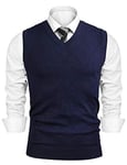 iClosam Pull à sans Manche Homme Col V Tricot Gilet Homme (sans Chemise) - Bleu Foncé 2 - XL