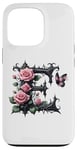 Coque pour iPhone 13 Pro Letter E Initial Floral Monogram Rose Pink Flower Butterfly