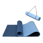 Oak & Tea Tapis de yoga, tapis de yoga épais antidérapant pour homme/femme, tapis d'exercice pour la gym à la maison avec sangle de transport, méditation, pilates 183 x 61 x 0.6 cm (bleu marin)/bleu)