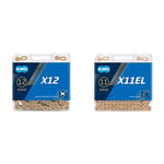 KMC Unisex's X12 Ti-n Chain, Gold, 1/2” x 11/128” & Unisex's X11el Chain, Ti-N Gold, 118 Link