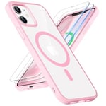 ORETECH Coque pour iPhone 12, Coque Magnétique pour iPhone 12 avec 2 Verre Trempé Protection écran, Antichoc Anti Rayures Protection iPhone 12 Coque Mag-Safe iPhone 12 Pro,Rose Clair