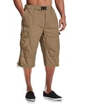 MAGCOMSEN Cargo Shorts for Men Elasticated Waist Casual Work Shorts Mens 3/4 Length Combat Trousers Lightweight Comfortable Outdoor Sports Shorts with Multi Pockets,Khaki,33 Waist