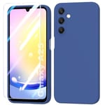 BUTISHIYU Coque en Silicone Compatible avec Samsung Galaxy A25 5G avec Protecteur D'écran en Verre Trempé,étui de Protection Complète,Housse Doublure Douce en Tissu Microfibre,Anti-Chocs - Bleu