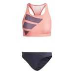 adidas Women's Big Bars Bikini Set, Coral Fusion/Shadow Navy/White, 32