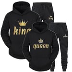 2023 Mode Par Sweatshirt Kung & Drottning Tryckt Par Hoodie Set med Huva och Byxor 2-pack Streetwear Kläder för Män och Kvinnor - Perfekt Black King M