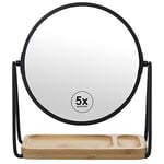 DRW Miroir Rond avec Base 5 grossissements en métal et Bois en Noir et Naturel 18cm