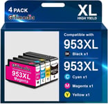 953XL 953 XL Cartouches d'encre Remplacement pour HP 953 XL Compatible pour HP Officejet Pro 8725 8720 8730 8210 7720 7740 8715 8710 8218 8719 8740 (Noir Cyan Magenta Jaune, 4 Pack)