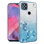 Kainevy pour Coque Redmi 10A Transparent Paillettes Fleurs Motif pour Femme Fille Brillante Antichoc Etui Xiaomi Redmi 10A Coque Silicone Souple Ultra Fine Jolie Luxe Case (Bleu)