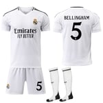 2024-2025 Real Madrid Hemma Barn Vuxen Fotbollströja med Strumpor No.5 Bellingham XL