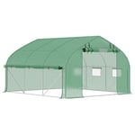 Outsunny Serre de Jardin Tunnel, 10,4 m², Serre de Jardin, Anti-UV, Porte zippée Enroulable, fenêtres en Maille, Tube d'acier galvanisé et PE 140g/㎡, 350 x 300 x 200 cm, Vert