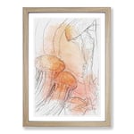 Big Box Art The Orange Jellyfish in Abstract Framed Wall Art Picture Print Ready to Hang, Oak A2 (62 x 45 cm)