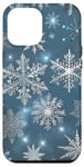 Coque pour iPhone 15 Pro Max Snowflake Gray Blue Snow Frostwork Winter Cold Seasonal Icy