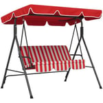 Balancelle de jardin 3 places toit inclinaison réglable coussins assise et dossier acier noir polyester rouge et blanc