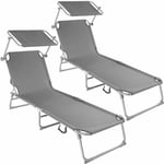 Lot de 2 Chaise Longue Bain de Soleil avec Pare Soleil Transat Pliable avec Parasol Charge Max 110KG Gris 190 x 68 x 28cm(PxLxH)