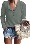 WNEEDU Pull Femme à Manches Longues en Tricot Gaufré Tunique T-Shirt Chemise Henley Décontracté Col V avec Boutons