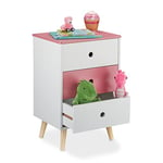 Relaxdays Commode 3 tiroirs spacieux, Rangement Jouets pour Chambre Enfant, HxLxP : 61,5 x 38 x 30 cm, Blanc-Rose