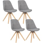 Woltu - Lot de 4 Chaise de salle à manger siège en lin, Chaise de cuisine, pied en bois, style nordique, Gris