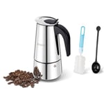 UPOHYEE Cafetiere Italienne 300 ml 6 Tasses Grande Contenance Cafetiere Italienne Induction Cafetière Moka Compatible avec Plaque à Induction Moka Pot Comprenant Cuillère et Pinceau