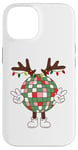 iPhone 14 Christmas disco ball with antlers, peace sign, reindeer Case