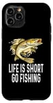 Coque pour iPhone 11 Pro Drôle de doré jaune Life Is Short Go Fishing Saying Jumping Fish