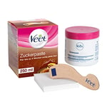 Veet Pure Pâte à sucre parfumée à la fleur de vanille – Pâte de sucre pour l'épilation du corps et du visage – 1 x 250 ml avec spatule en bois et bandes de tissu