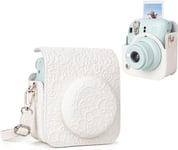 Instax Mini 12 Étui pour appareil photo Fuji Mini 12 Instant Film - Étui de protection en cuir PU dans différents motifs avec bandoulière réglable, blanc, Étui pour appareil photo.[G379]