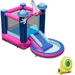 Toboggan Aquatique Gonflable Thème de l'Espace avec Gonfleur 480 w Piscine à Eclaboussures Toboggan Sac de Transport Piquets Maison Chic