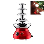 4-Tier Chocolate Fondue Fountain Machine 1.8L Stainless Steel Commercial Chocolate Fountain for Party Wedding Restaurant, 30℃~110℃ Adjustable, Red