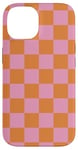 Coque pour iPhone 14 Étui à carreaux rose orange cool damier esthétique cadeau