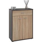 Idimex - Buffet calais, commode meuble de rangement avec 1 tiroir et 2 portes, en mélaminé gris mat et décor chêne sonoma - gris/chêne sonoma