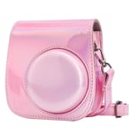 Cpano PU Leather Camera Case Compatible with Instax Mini 11 Instant Camera with Adjustable Strap and Pocket (Laser Pink)
