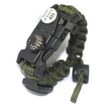 Överlevnad Paracord Armband, Eldstartare, Vattentät SOS Ljus, Kompass, Visselpipa, 20 i 1, Utomhus Ultimate Tactical Survival Gear Set, Gåva Armégrön