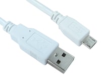 White 5m MALE A USB to Micro b USB Cable lead SILVER Contacts