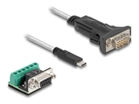 Delock - Usb-/Seriell Kabelsats - 24 Pin Usb-C (Hane) Till Db-9 (Hane) - Usb 2.0 - 5 V - 50 Cm - Stödjer Rs-422 Seriellt Gränssnitt, Stödjer Rs-485 Seriellt Gränssnitt, Tumskruvar, 120 Ohms Motstånd - Svart, Transparent