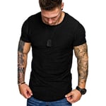 Men Solid Color Slim Fit T Shirt Muscle Fit Gym Top Short Sleeve Casual Tee UK