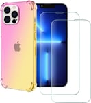 Housse Pour Apple Iphone 13 Pro Max 6.7 Gradient Color Tpu Case +2 Films Protection En Verre Trempé Antichoc Coque Rose Or