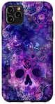 Coque pour iPhone 11 Pro Max Aquarelle violette ethnique horreur bleu feu flamme crâne