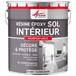 Peinture Sol - Résine Epoxy : Peinture pour Sol salon, cuisine, salle de bains - Effet Miroir - REVEPOXY DECO Gris 4 - RAL 7047 10 kg (jusqu'à 50 m² en 2 couches)