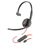 Poly Blackwire 3210 Wired Headset - Noise-Canceling Mic - Single-Ear Design - Connect to PC/Mac via USB-C or USB-A - Works w/Teams, Zoom