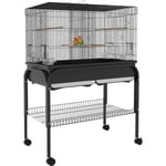 Pawhut - Grande cage oiseaux - cage perroquet - grande volière sur roulettes - étagère, plateaux coulissants, accessoires - noir - Noir