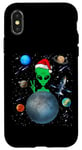 Coque pour iPhone X/XS Christmas Alien Santa Peace Hand In Space Santa Hat Xmas