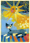 Dubbelt vykort - Liggande katt under solen